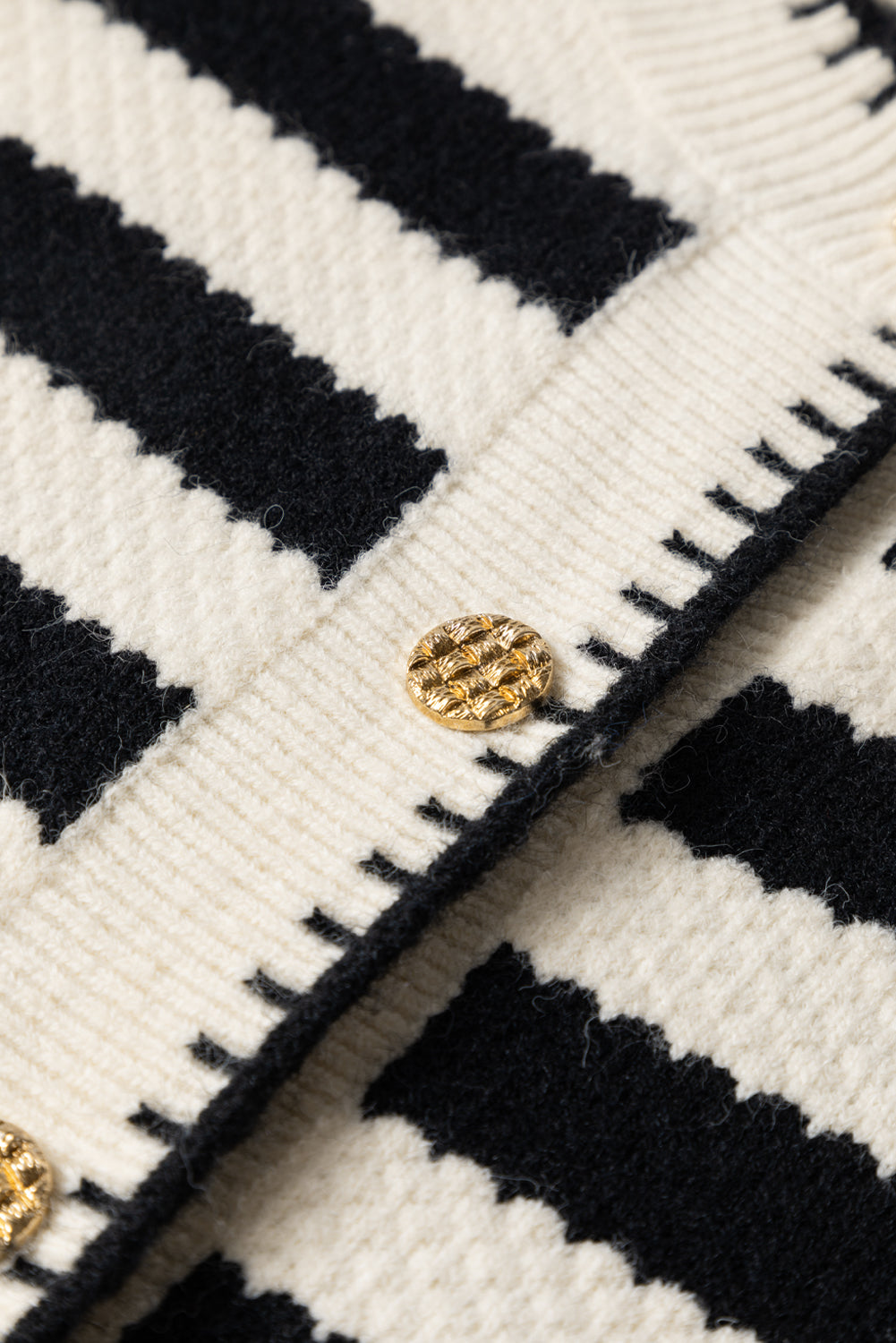 Golden Stripe Polished Button Cardigan Knit Top in Black