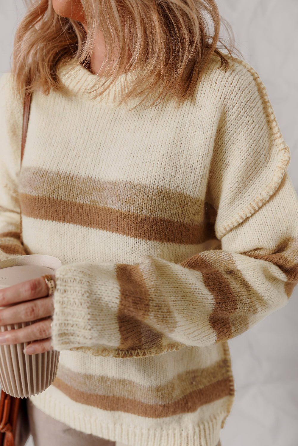 Exposed Seam Drop-Shoulder Knit Baggy Knit Top