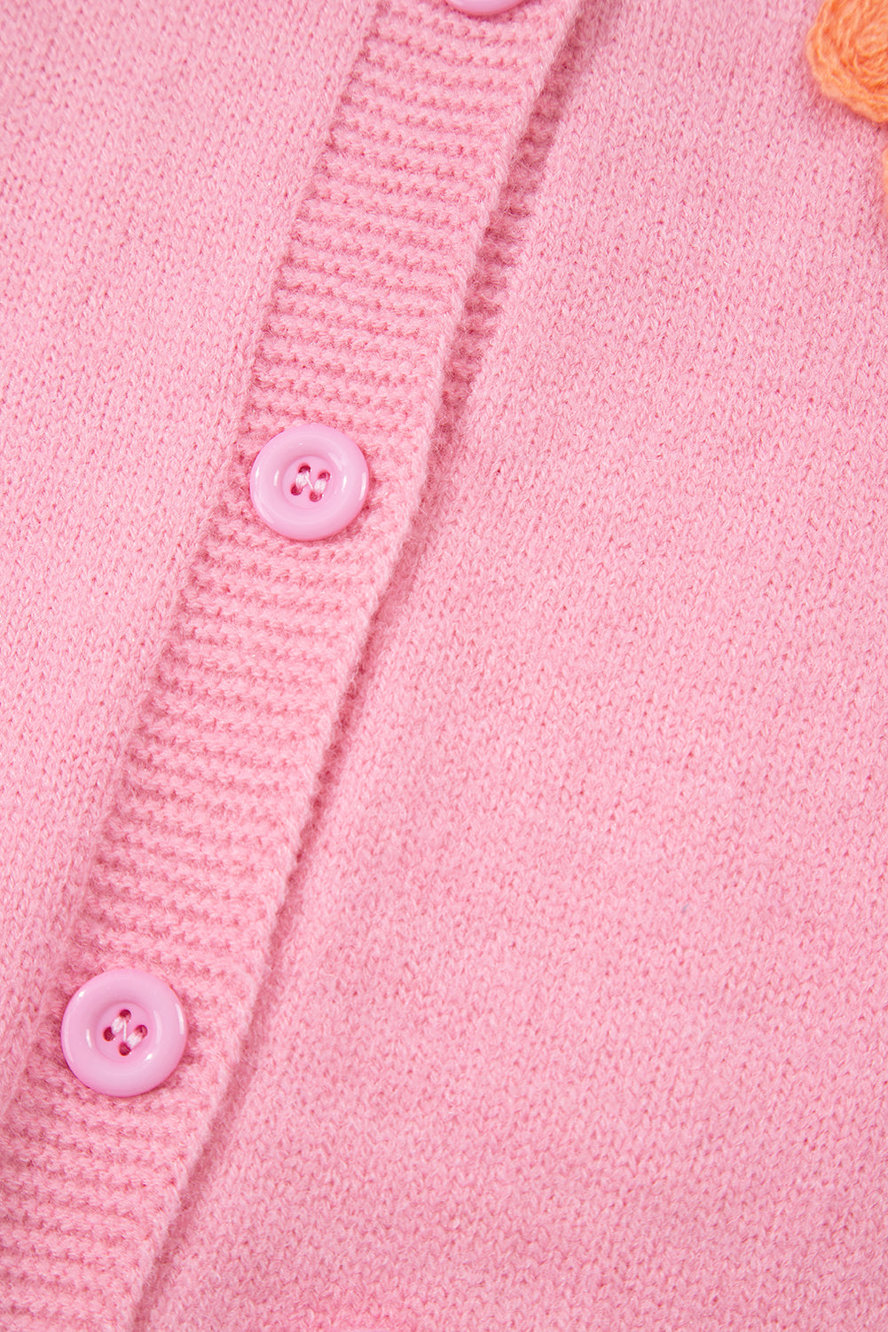 Cute Pattern Knit Floral Button-Front Cardigan in Pink
