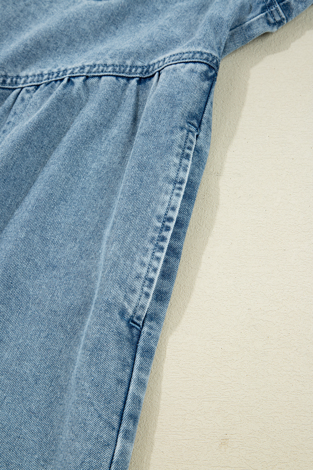 Smocked Cuffs Flared Denim Shirt Mini Dress