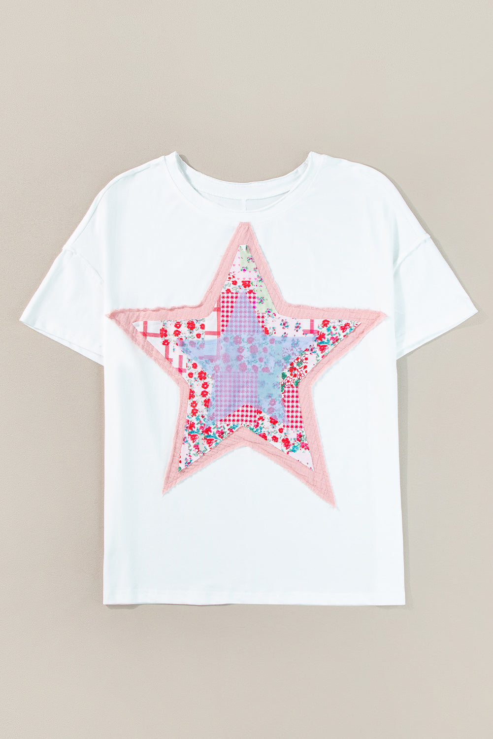 T-shirt ample patchwork étoiles blanc