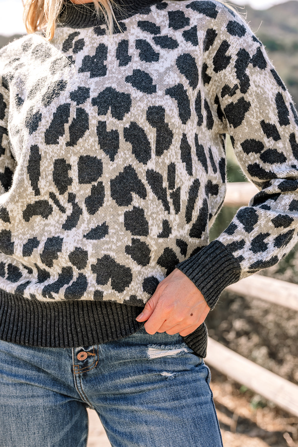 Leopard Drop-Shoulder Baggy Knit Top