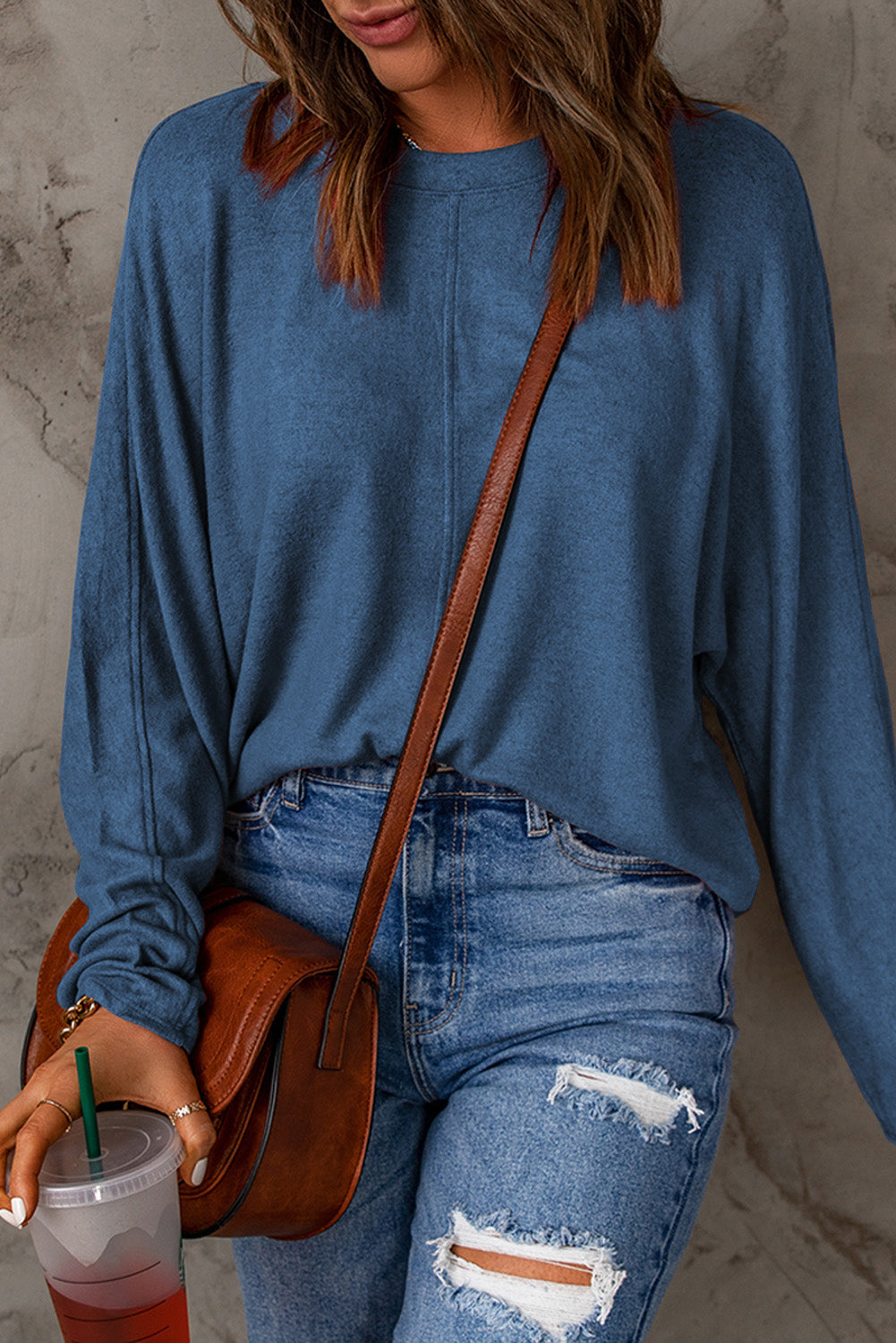 Fiery Solid Patchwork Long-Sleeved Top