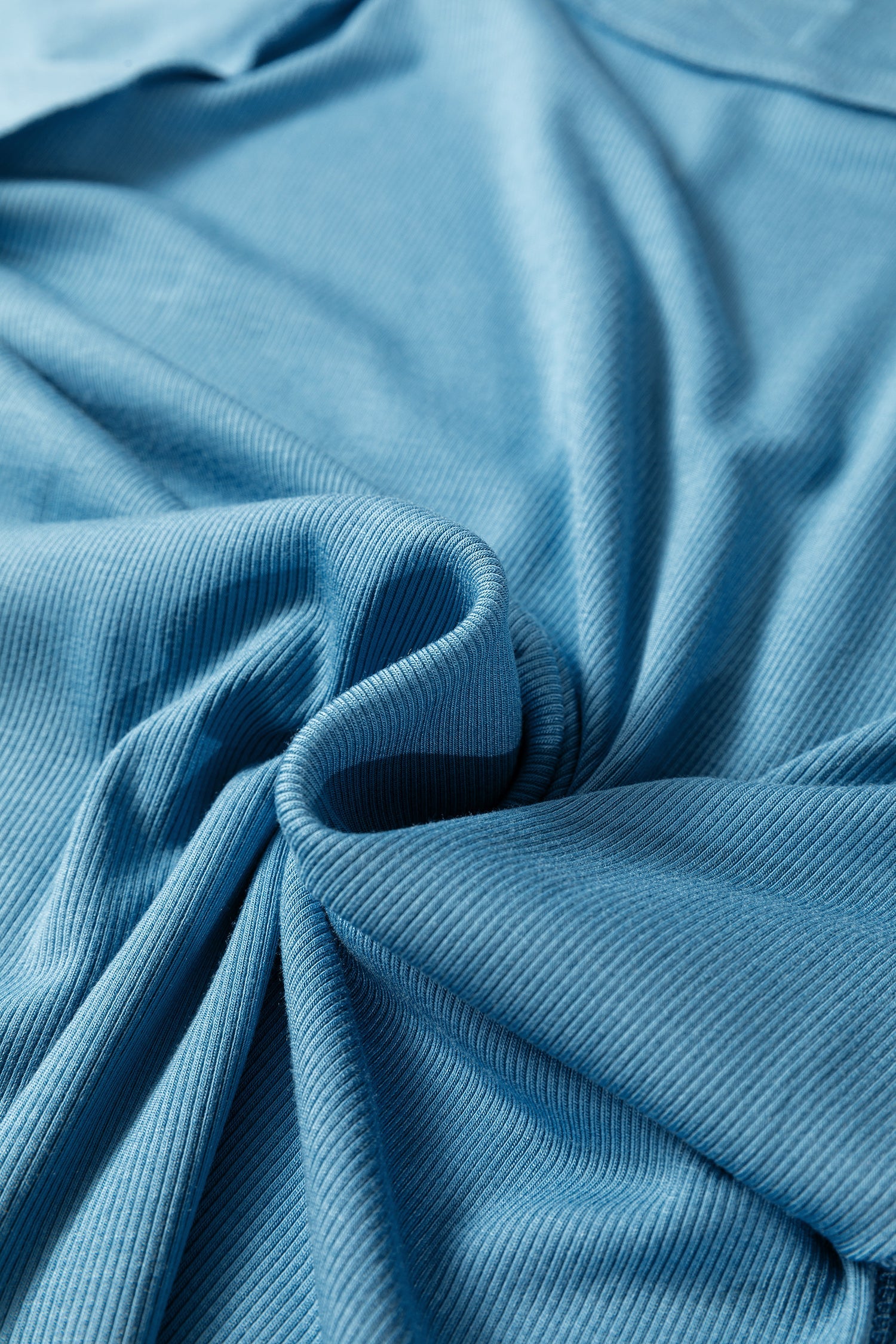 Blue Crew-Neck Summer Crew-Neck Cap Sleeve Rib-Knit T Shirt