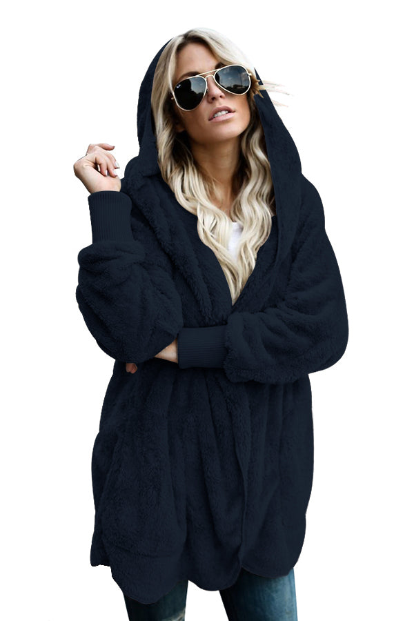 Pink Soft Fleece Hooded Open Front Jacket
