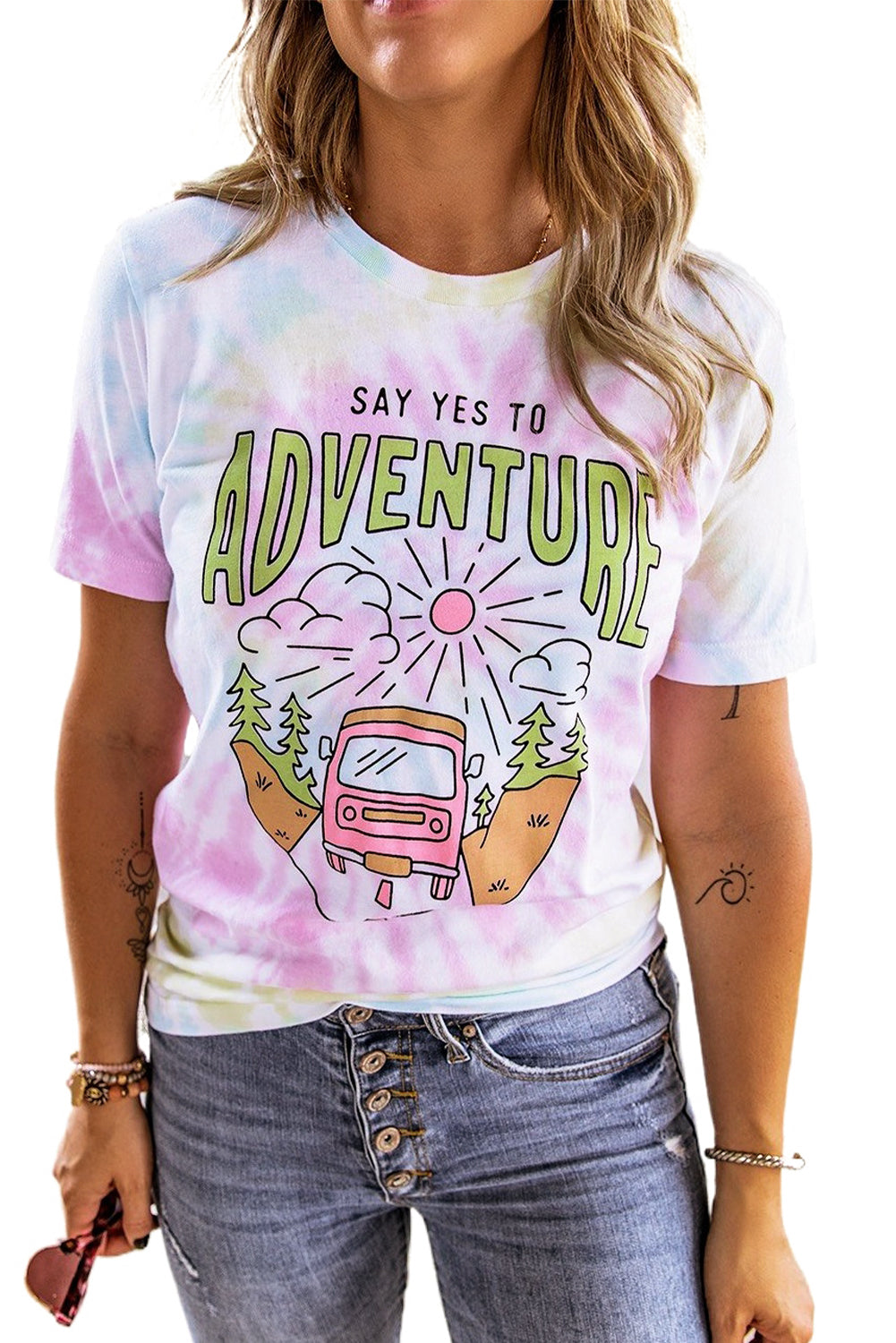 DITES OUI À L'AVENTURE T-shirt imprimé tie-dye