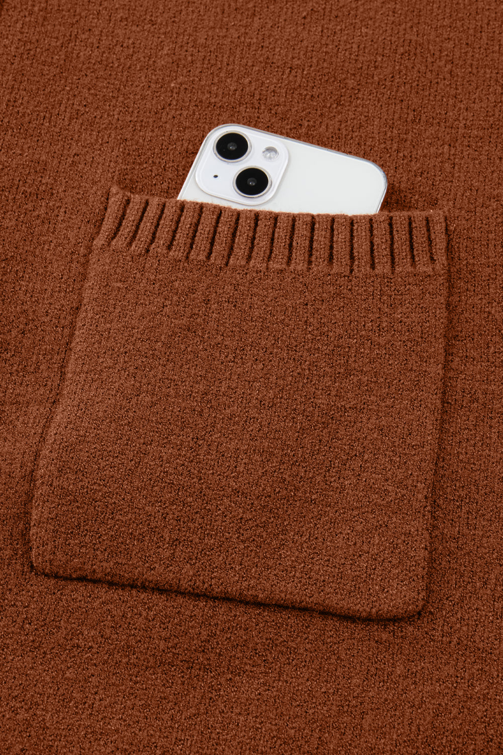 Neck Rib-Knit High Front Pockets Center Seam Shift Knit Top Dress