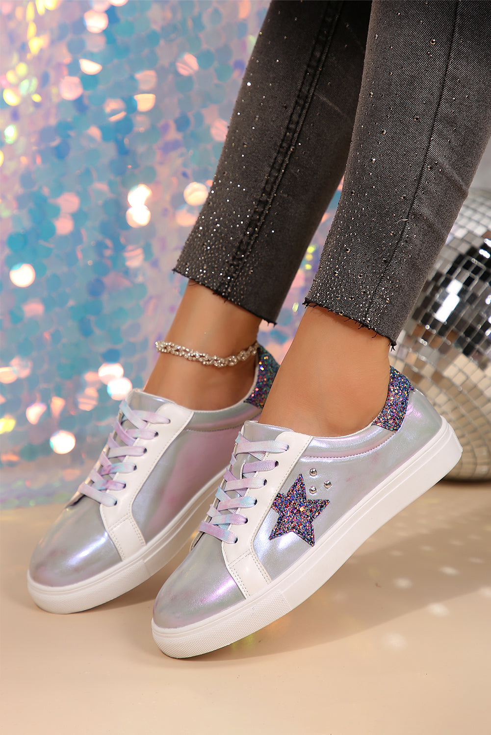 Patchwork Star Sequin Criss Cross Everyday Shoes