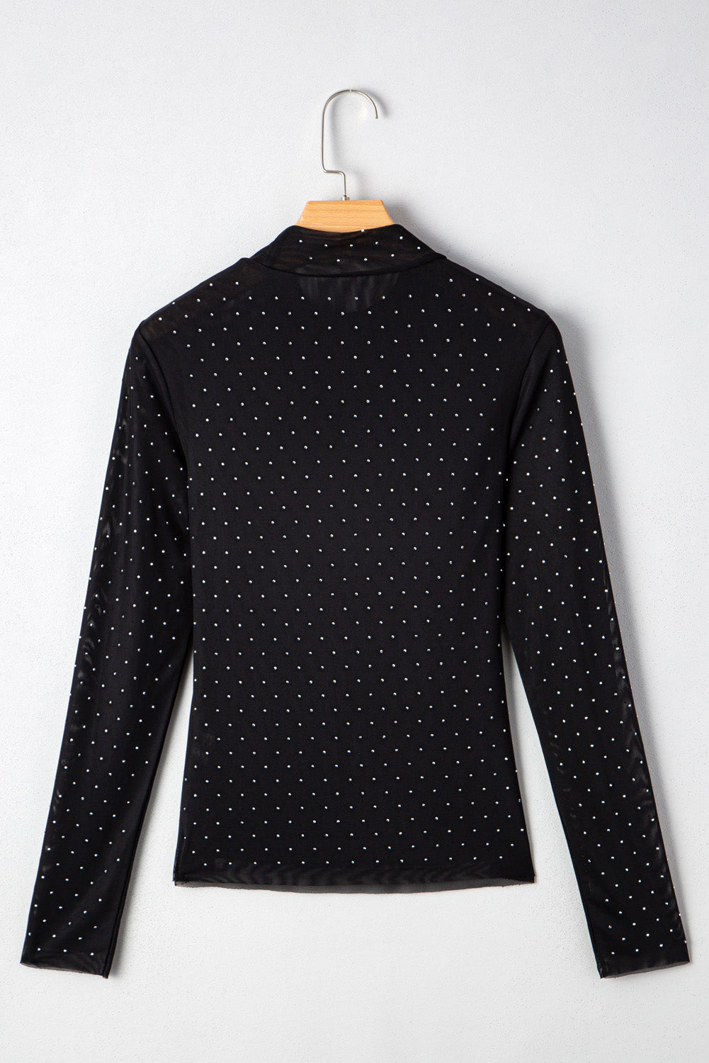 Rhinestone Embellished Mesh Long-Sleeved Top