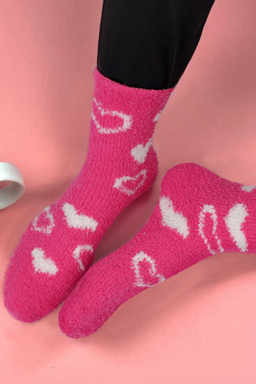 Heart Shape Print Coral Fleece Thick Crew Socks