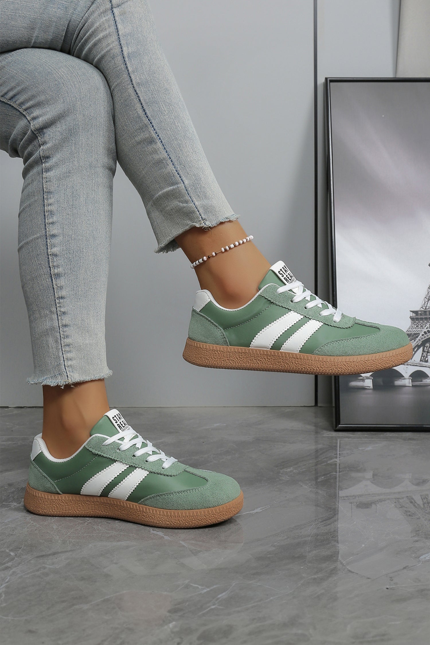 Patchwork Varsity Colorblock PU Leather Lace Up Shoes