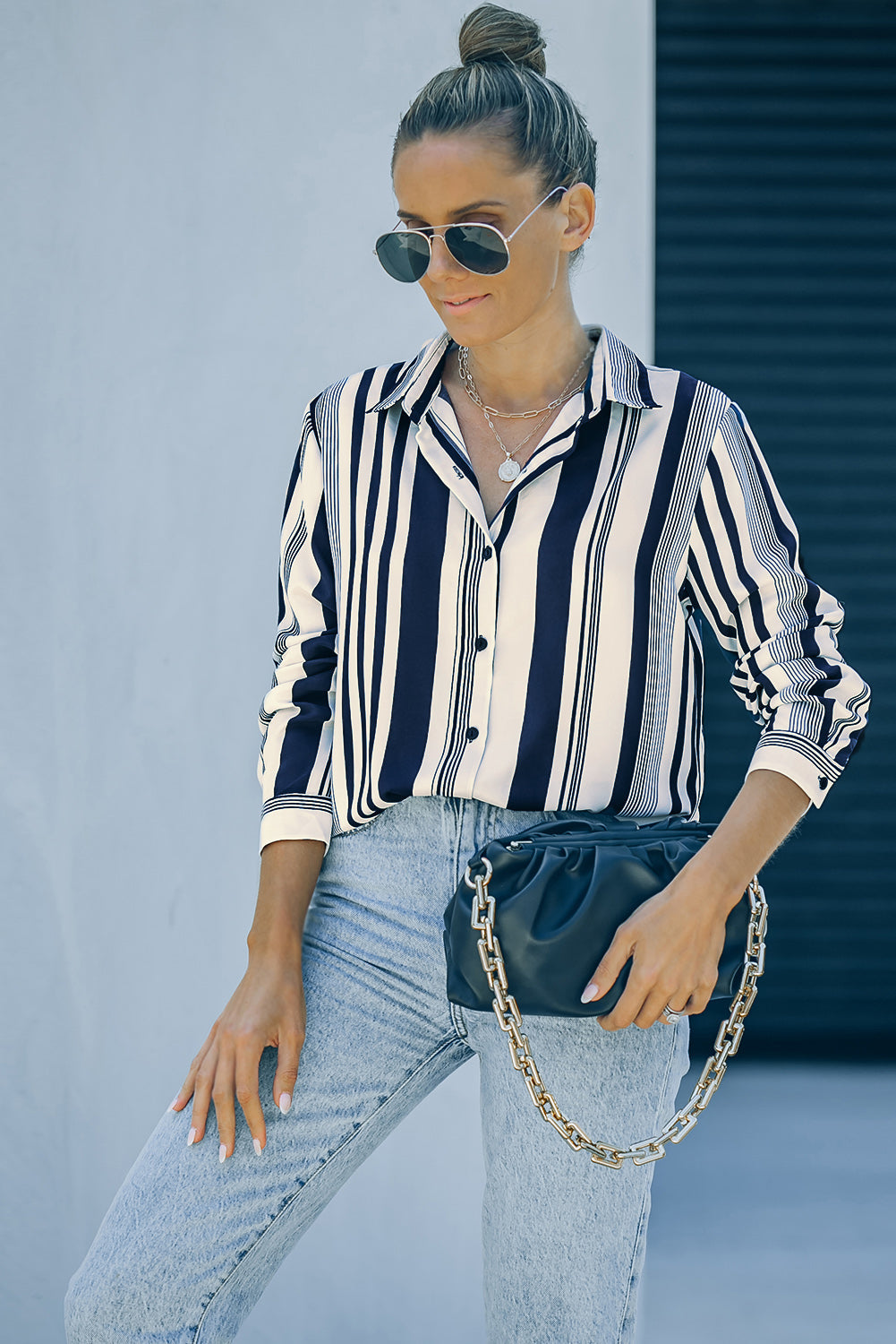 Women's Shirt with Navy Striped Contemporary Women