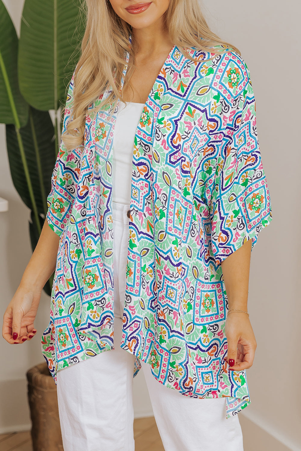 Boho Floral Printed Rhinestone Kimono