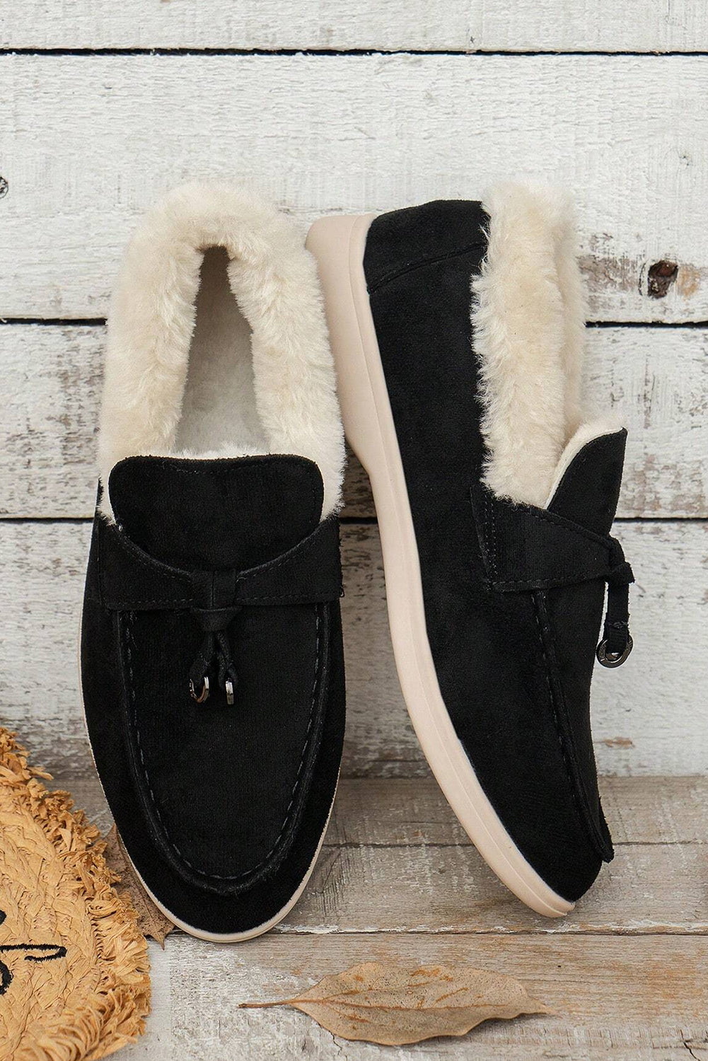 Suede Furry Lined Slip on Flat Shoes
