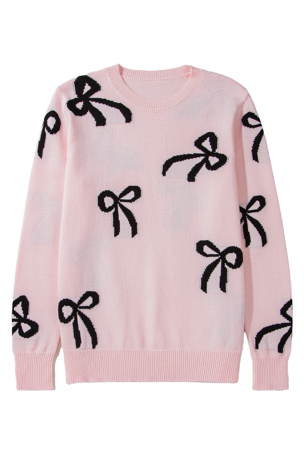 Pink Bow Pattern Knitted Loose Fit Sweater