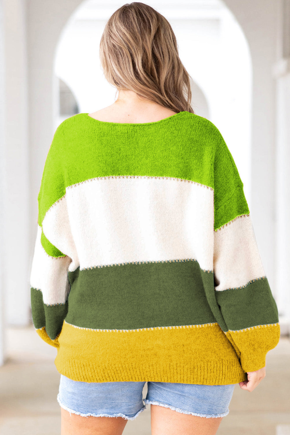 Pull Patchwork Bloc de Couleur de Grande Taille