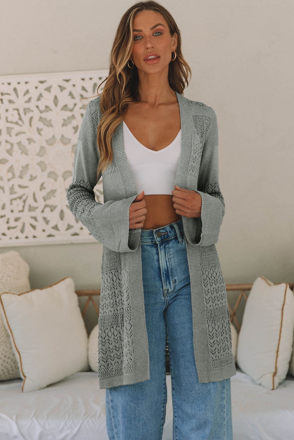 Cardigan ouvert sur le devant en tricot pointelle