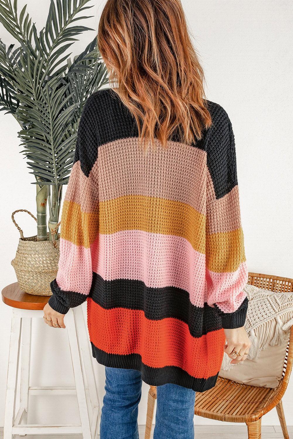 Cardigan ouvert sur le devant en tricot gaufré multicolore