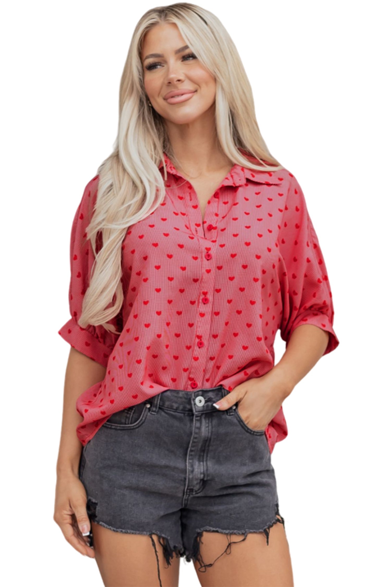 Shape Print Heart Print Half Sleeve Loose Valentine Shirt