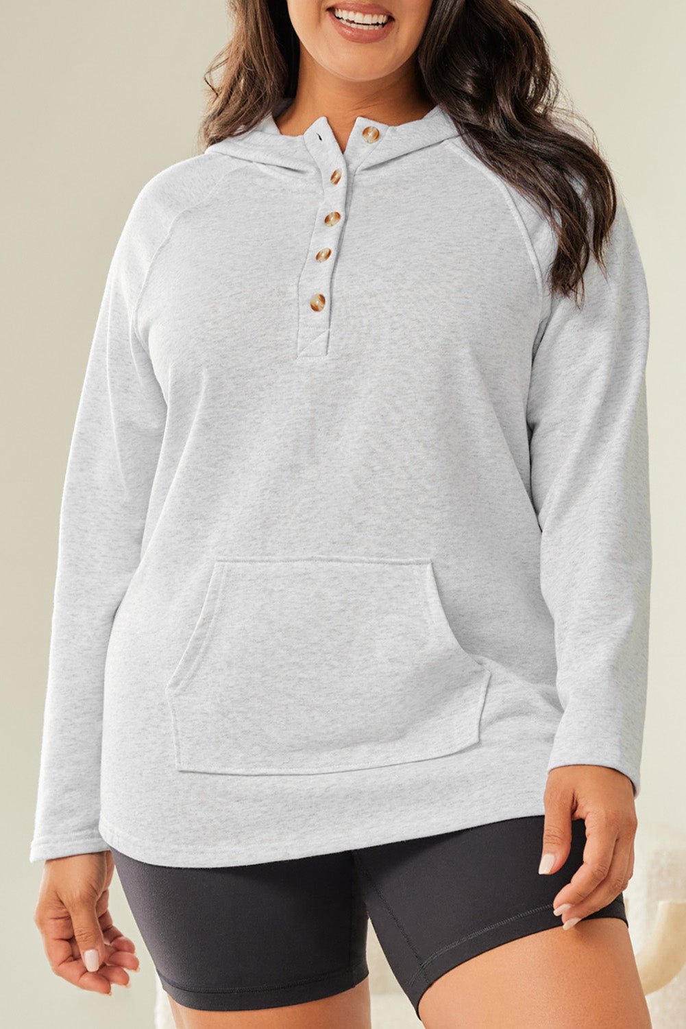 Sweat à capuche Henley boutonné gris avec poche kangourou de grande taille