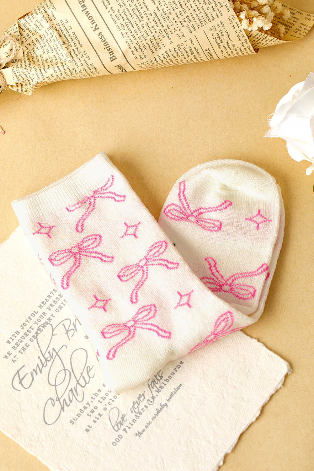 Sweet Mid Bowknot Print Calf Socks
