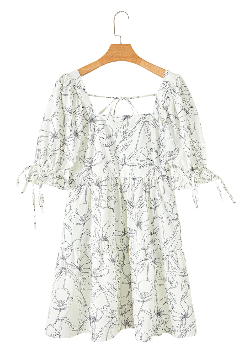 Floral Print Square Neck Shirred Back Mini Dress