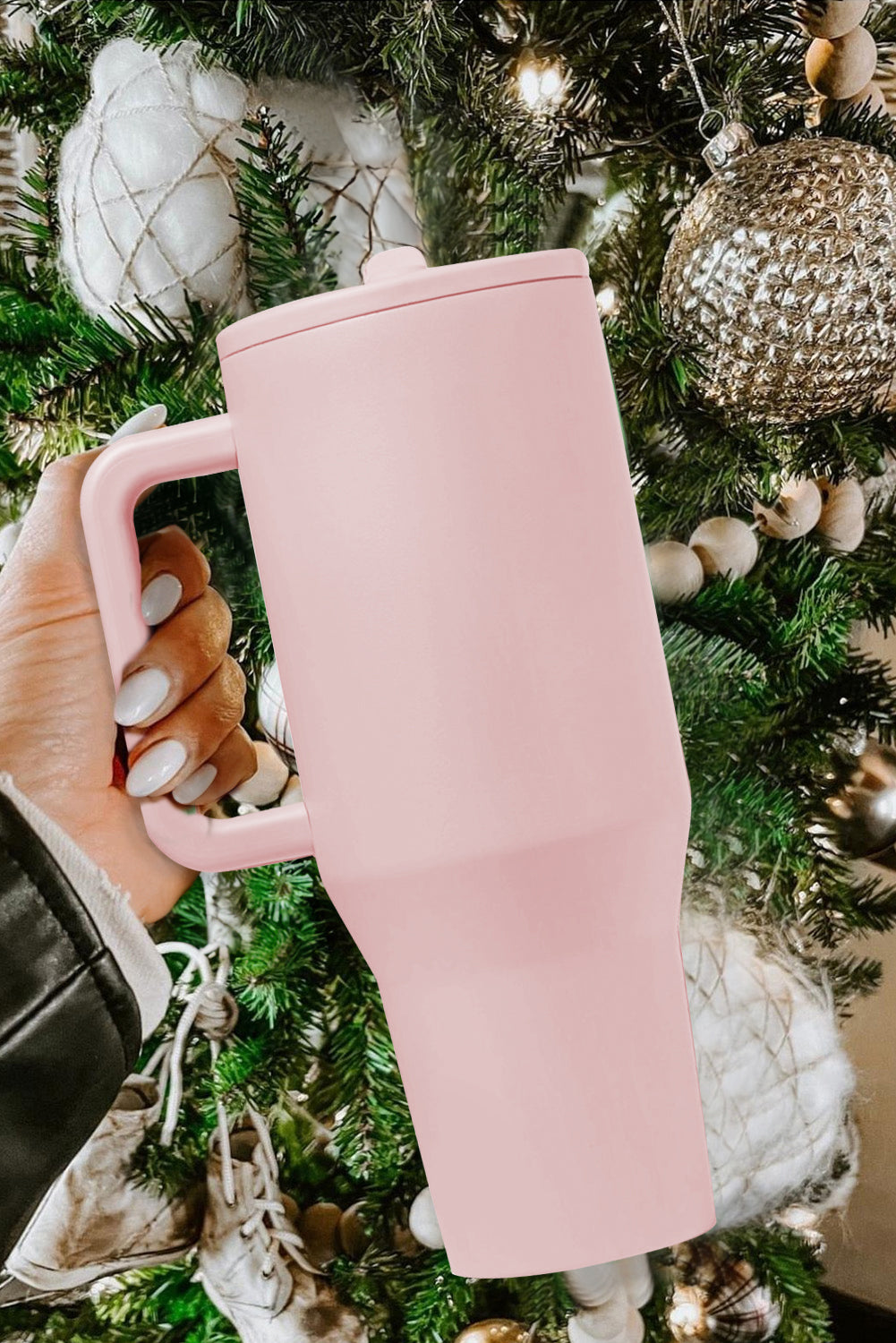 Frosted Large Stainless Handle Vacuum Cup with Straw 40oz
