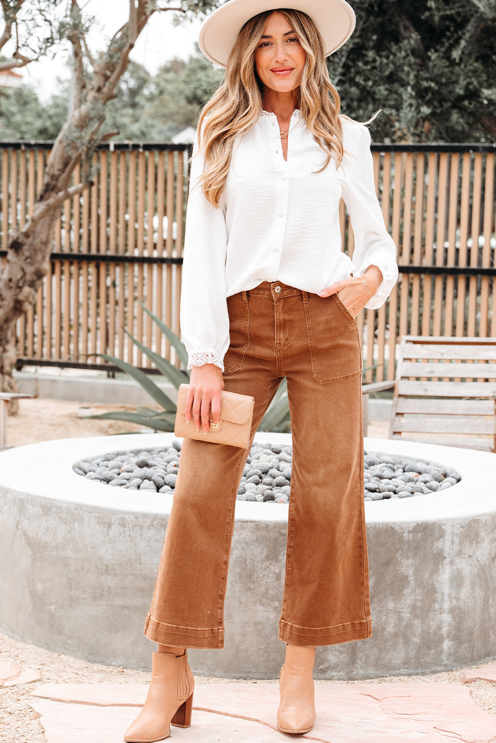 Lace Patchwork Button-Front Stand-Neck Loose Shirt