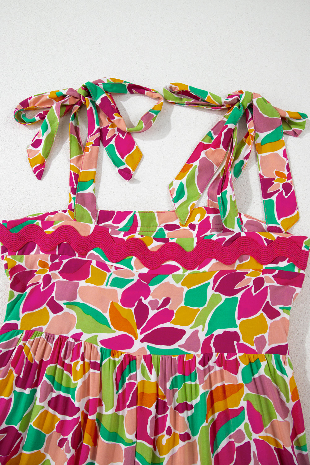 Floral Tied Straps Ricrac Trim Maxi Dress