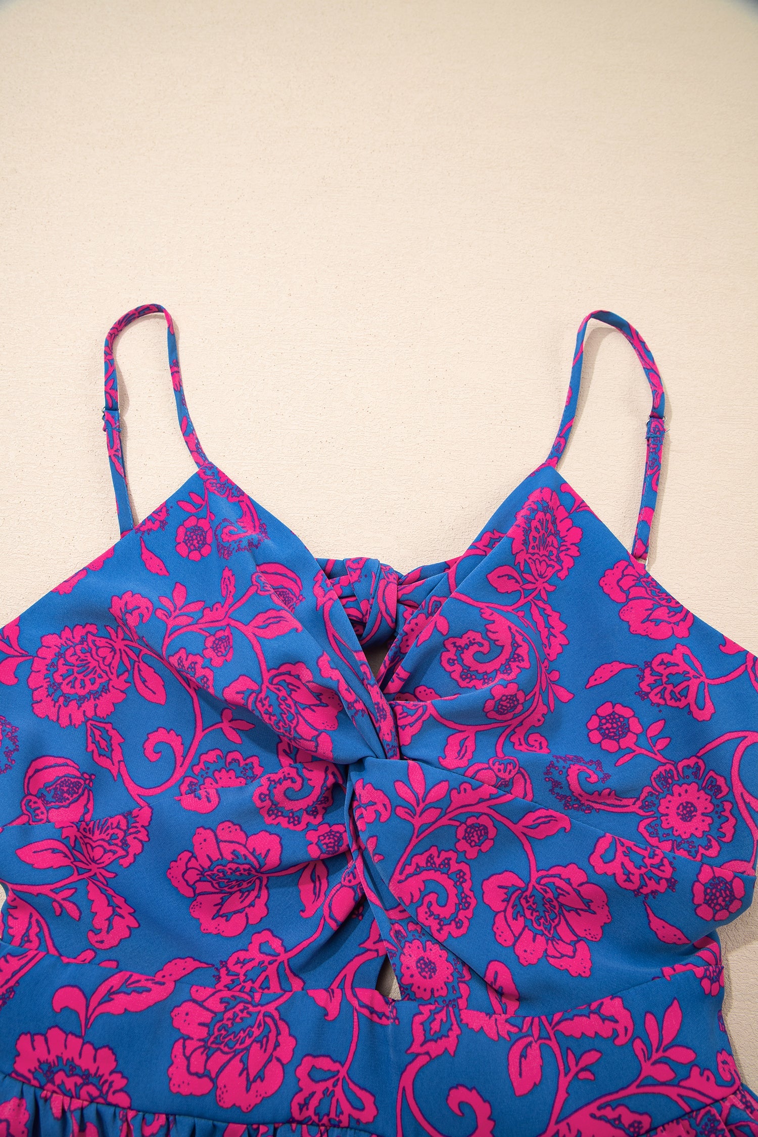 Twisted V-Neck Floral-Print V-Neck Tied Backless Maxi Dress in Blue