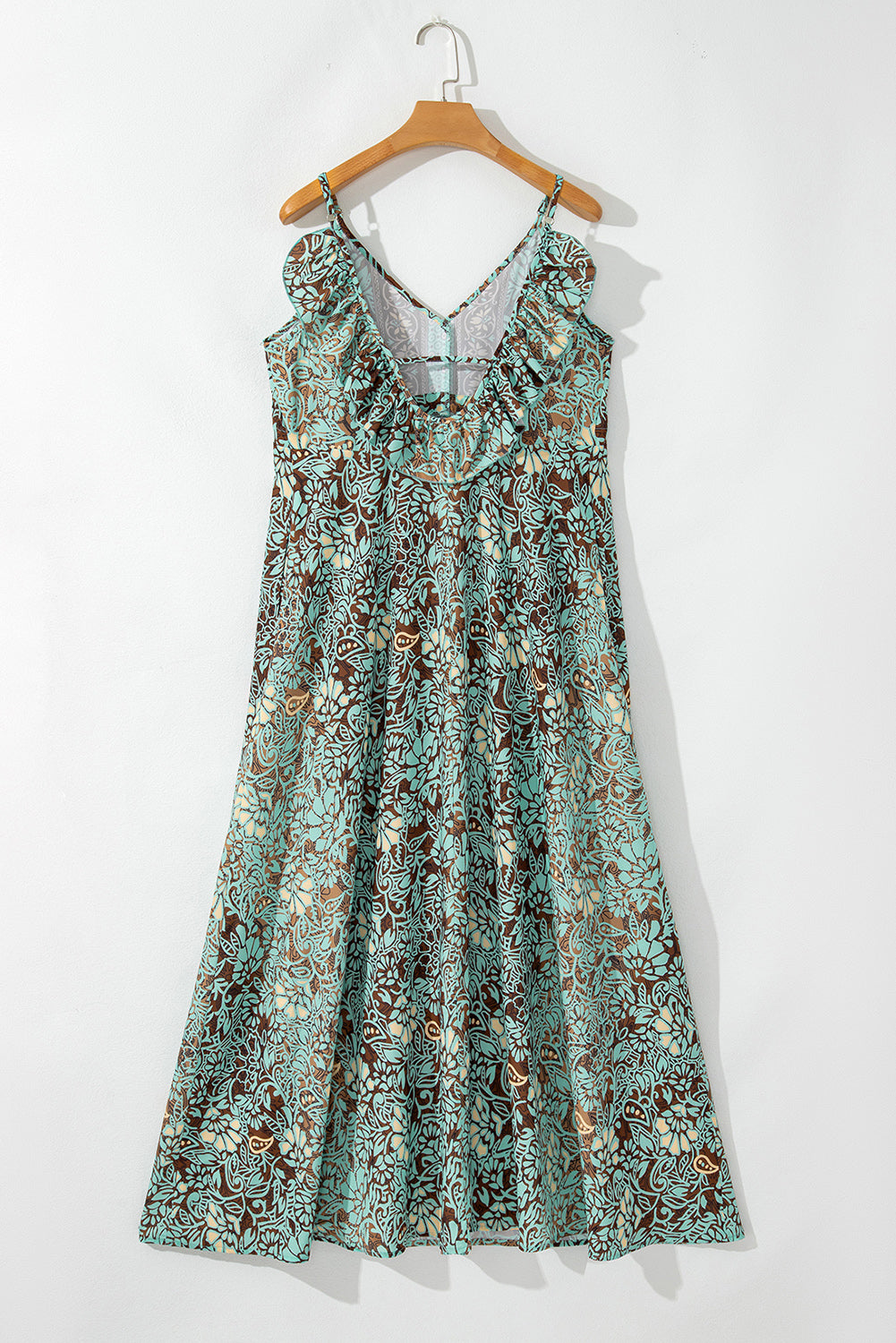 Green Floral Print Backless Tassel Waist Maxi Dress