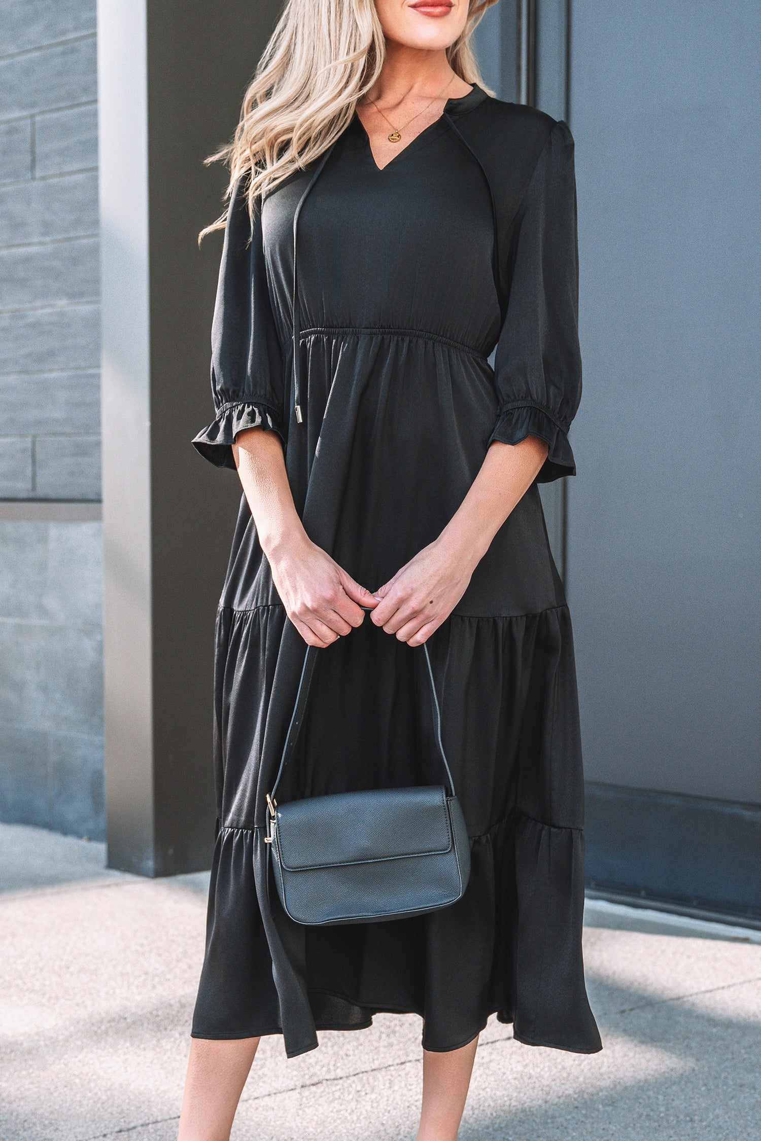 Sleeve Flounced Bracelet V-Neck Tiered Maxi Dress