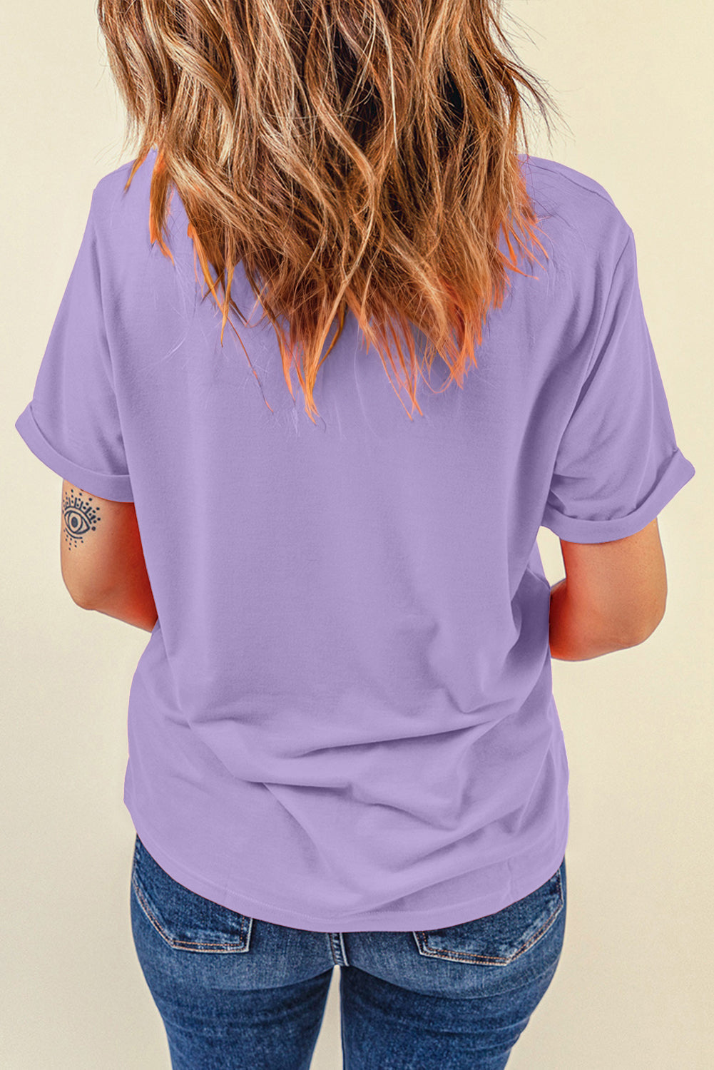 Purple Casual Plain Crew Neck Tee