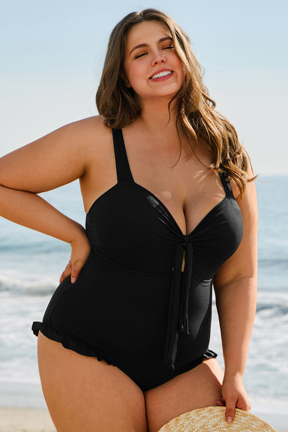 Plus Size Ruffled Trim One Piece Swimwear