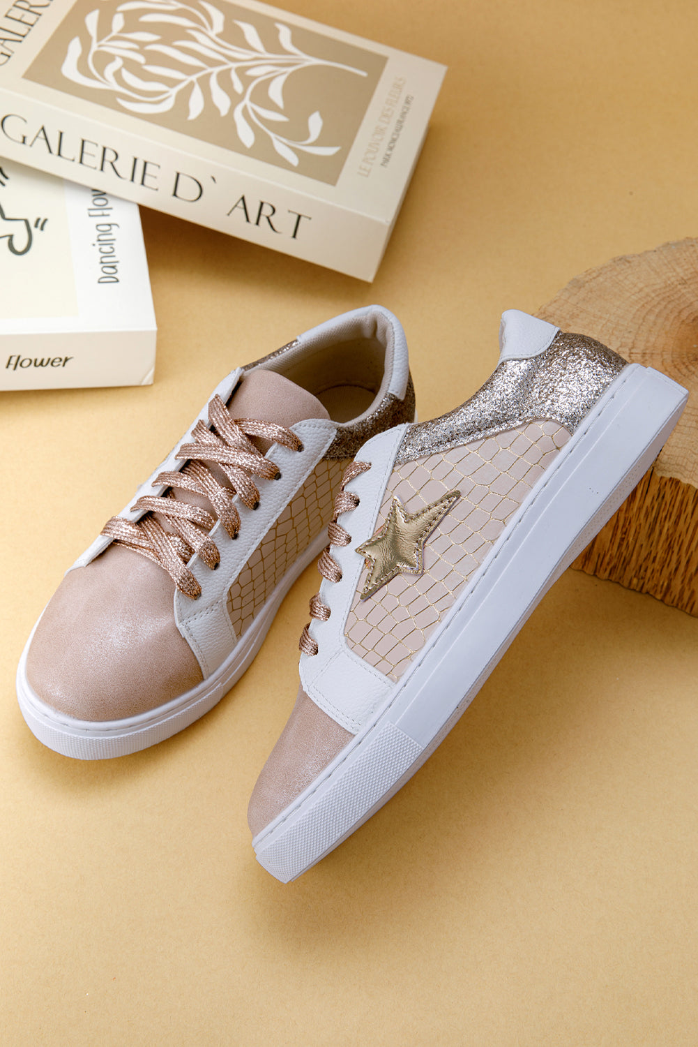 Star Patchwork Glitter Patchwork PU Leather Lace-up Sneakers