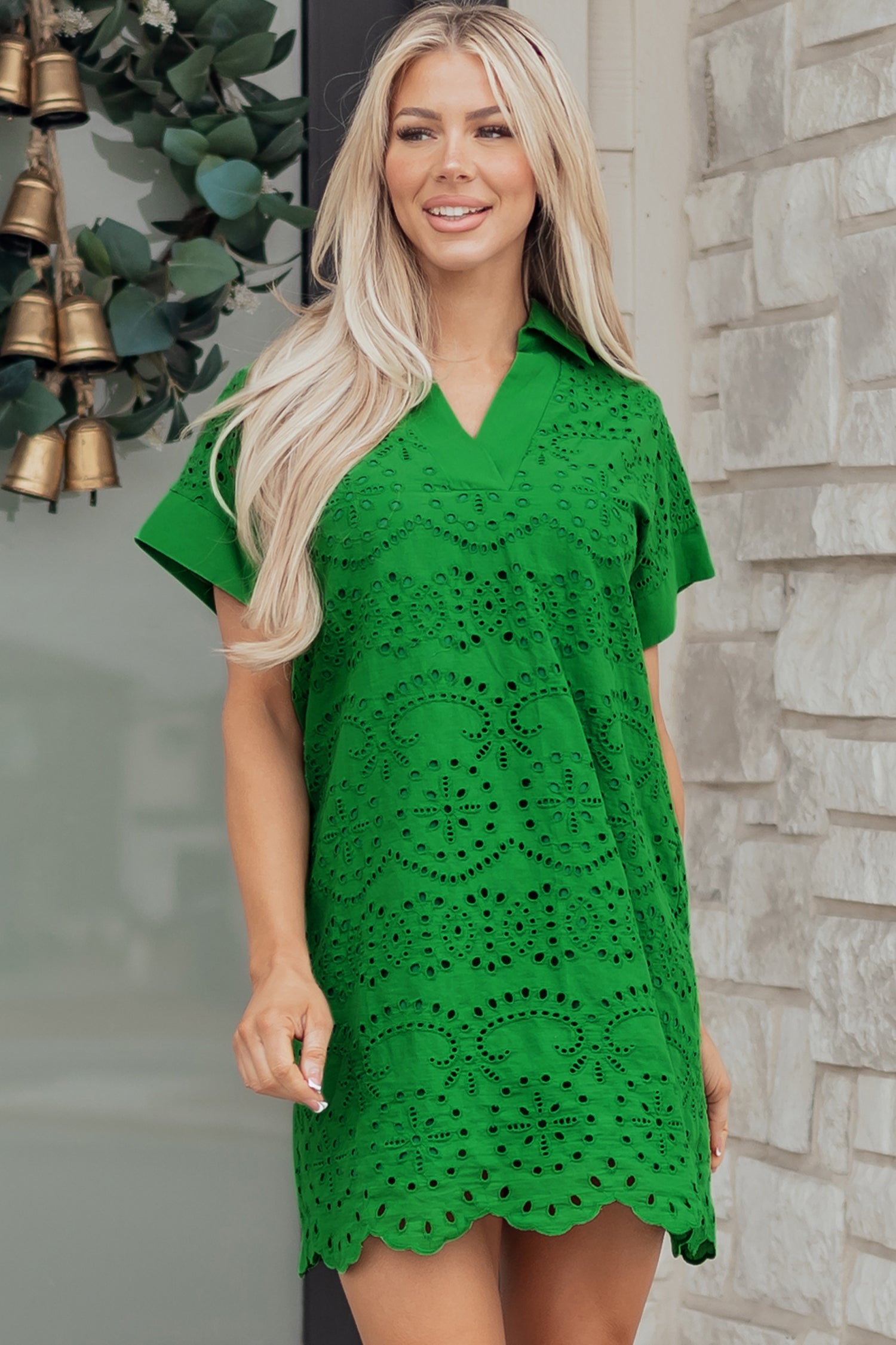 Solid T Eyelet Embroidered Shirt Mini Dress