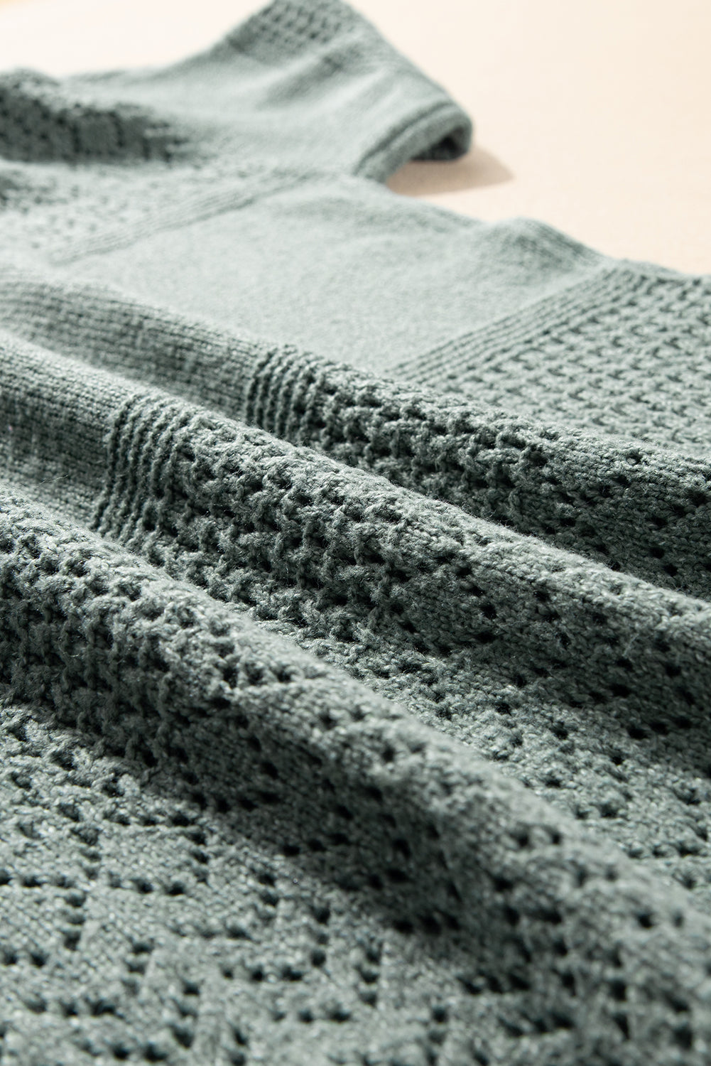 Mist Green Eyelet Pattern Detail V Neck Drop Shoulder Sweater