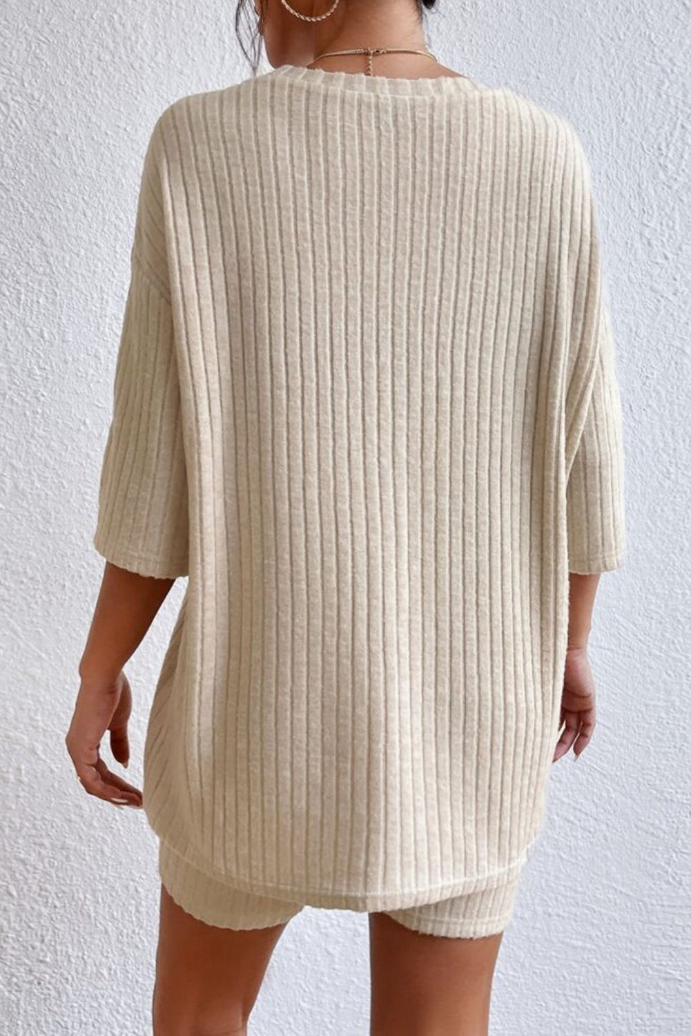 Easy-Fit Plain Rib-Knit Fit 2-Piece Lounge Set in Apricot