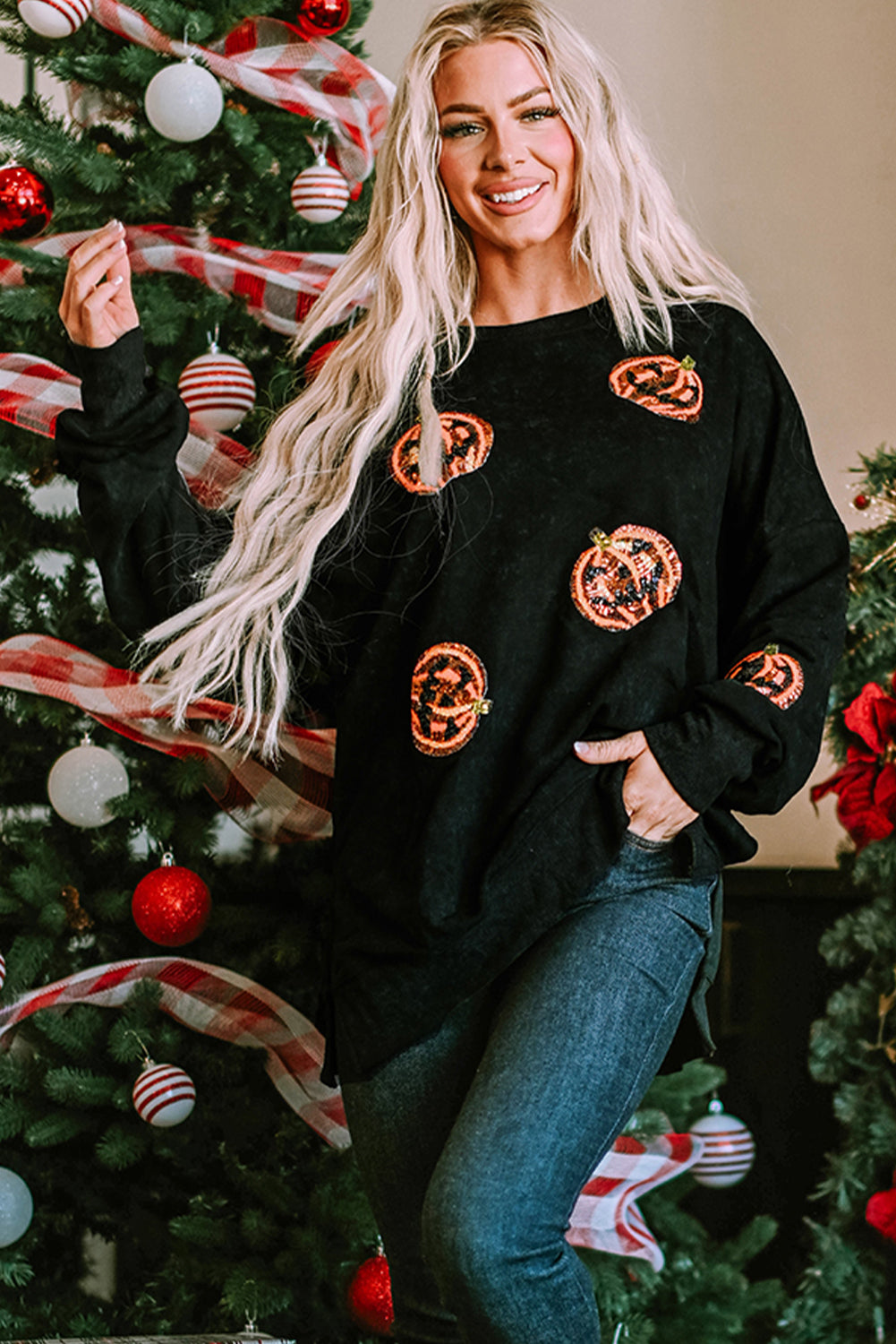 Women's Baggy Lantern Split Hem Sweatshirt