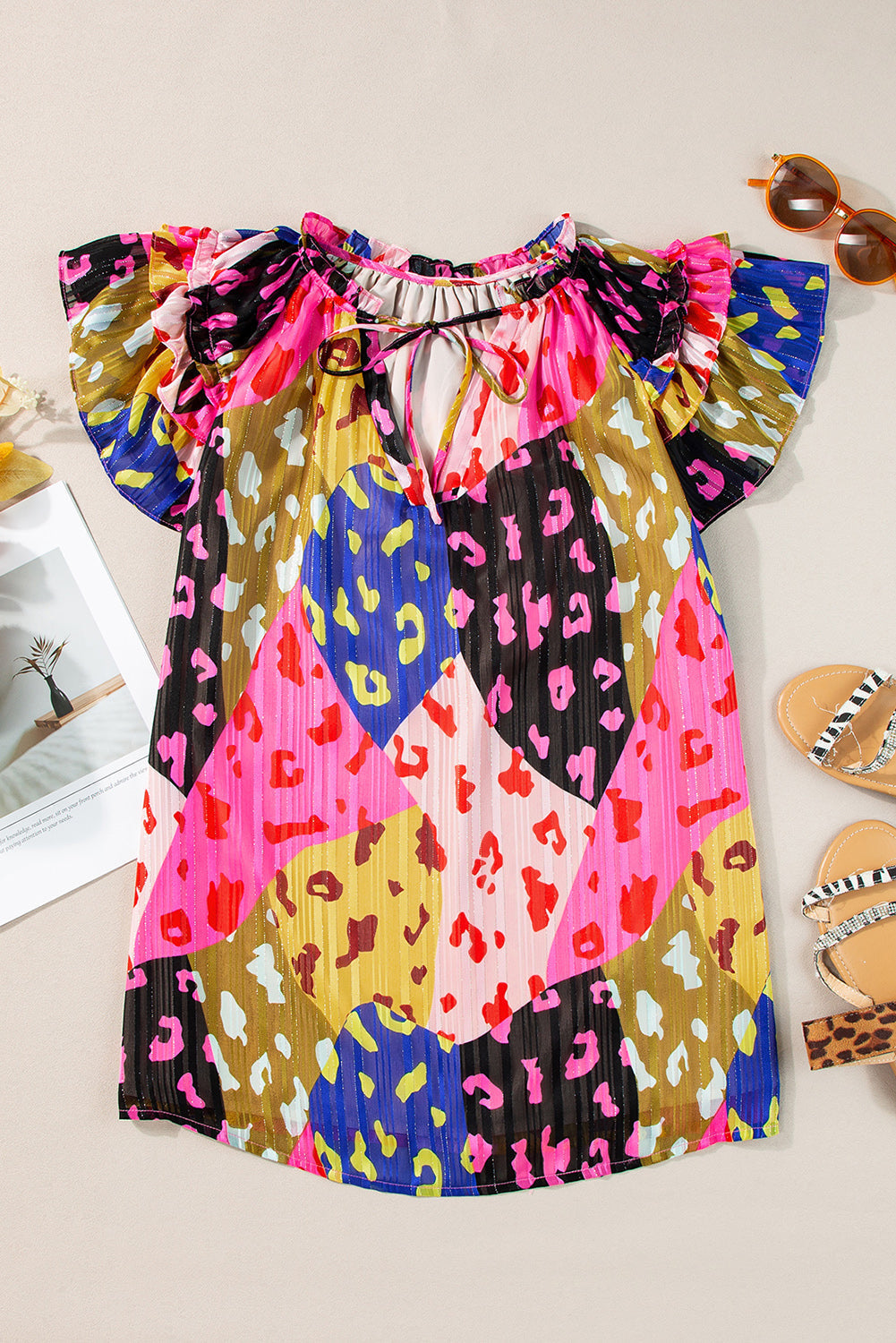 Women's Blouse Featuring Rose V Neck Crinkled
