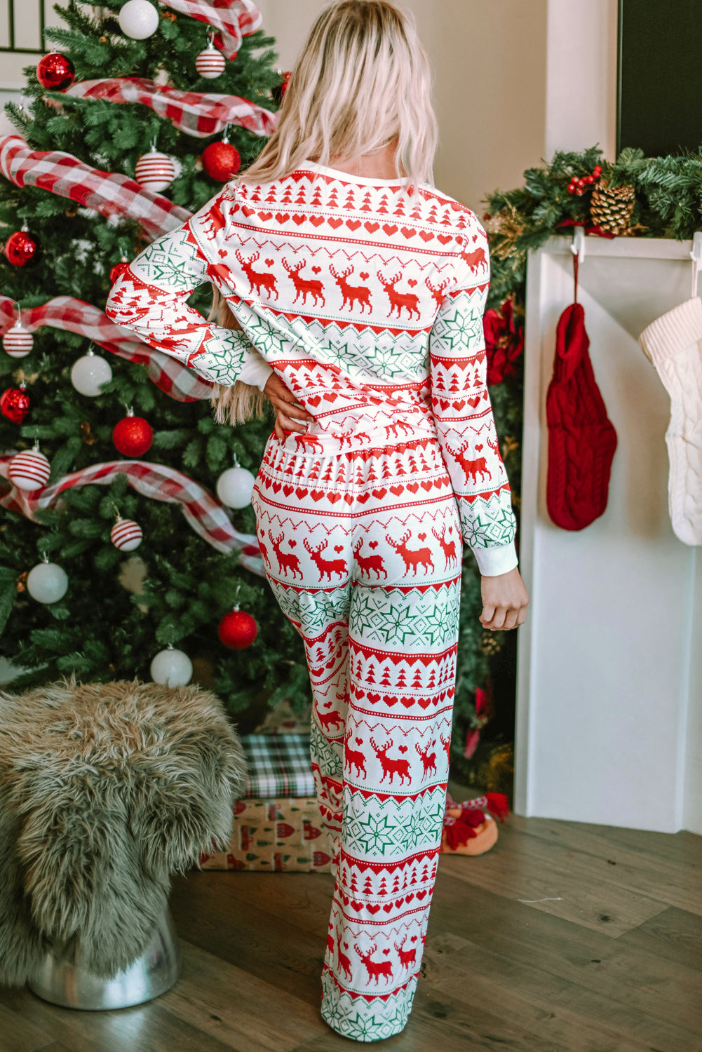 Print Pullover Christmas Pullover and Pants Lounge Set