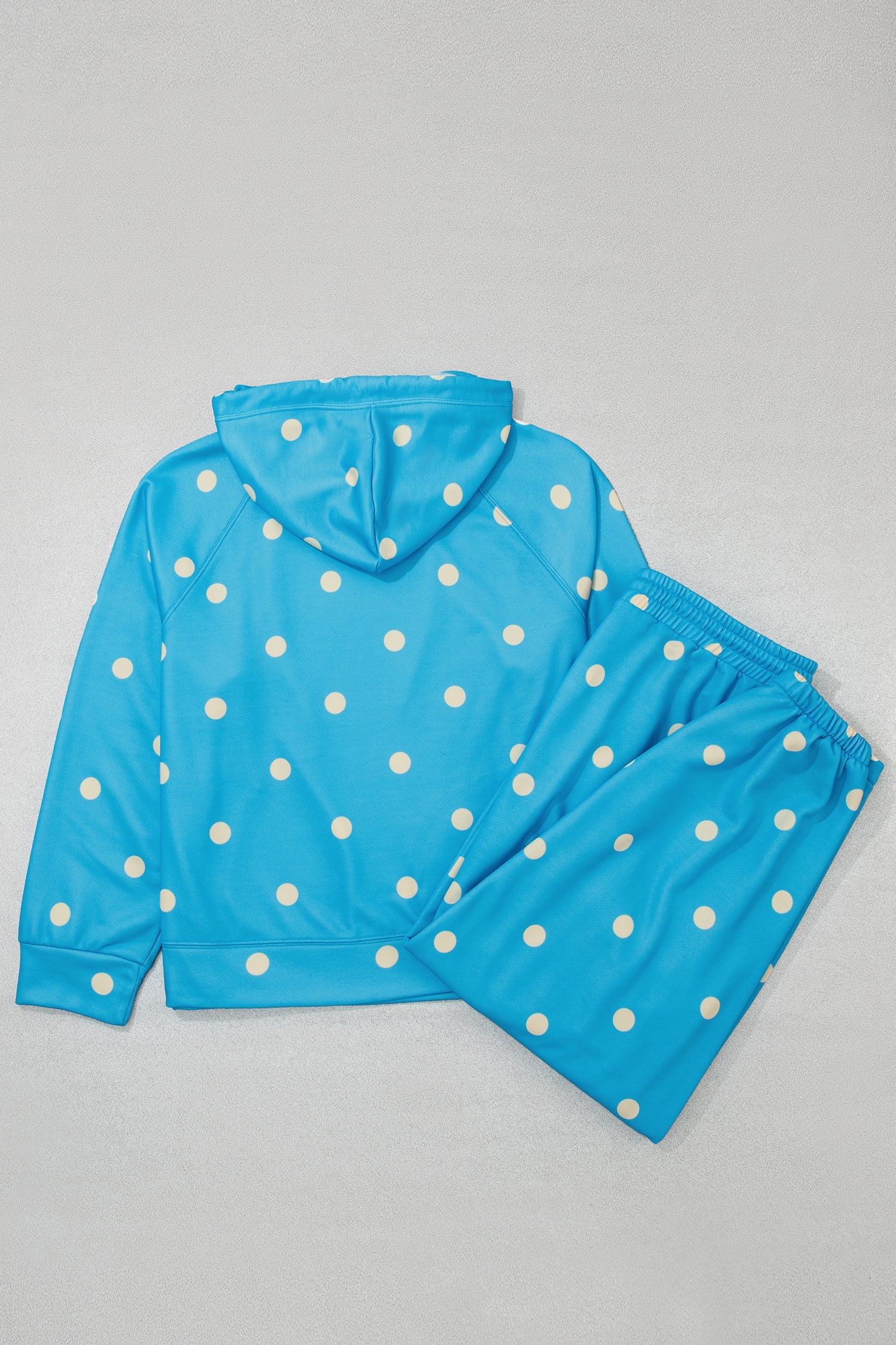 Drawcord Polka-Dot Hooded Long-Sleeved Plus Size Set in Blue
