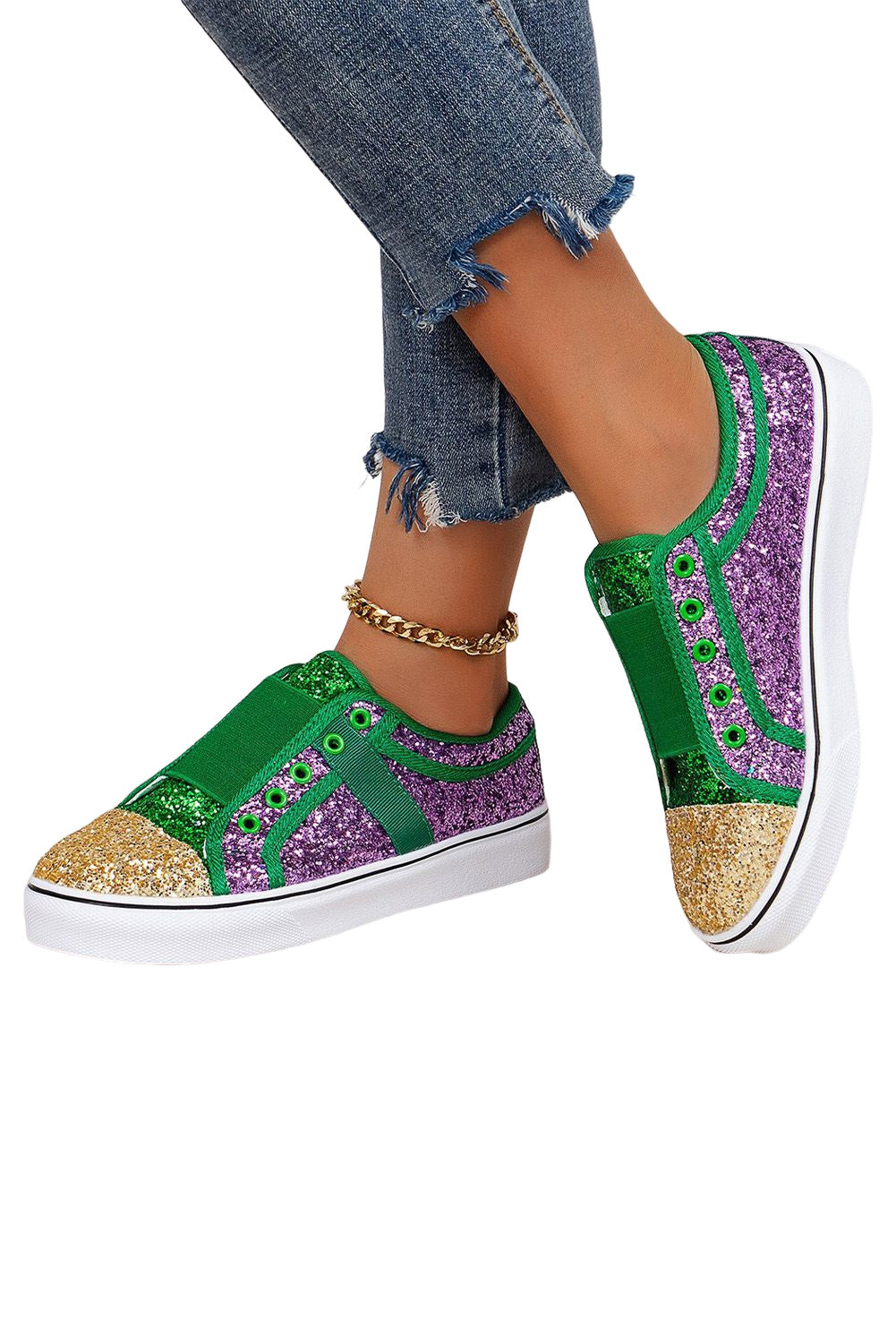 Sequin Colorblock Slip-on Flat Shoes