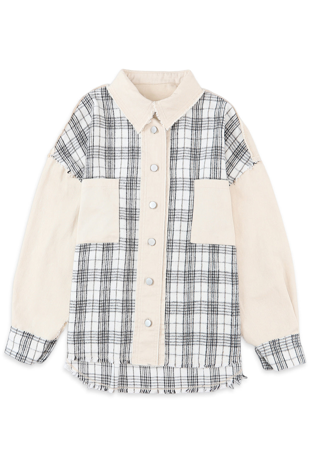 Women's Distressed Raw Edge Plaid Patchwork Denim Jacket