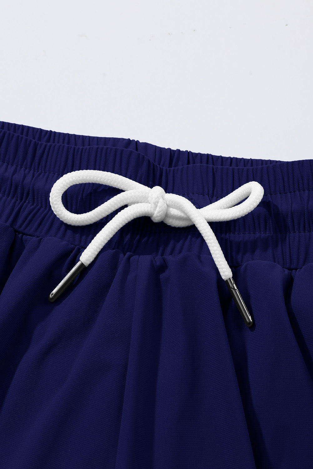 Drawcord Elastic Waist Lined Ruffle Shorts Bikini Bottom in Navy Blue