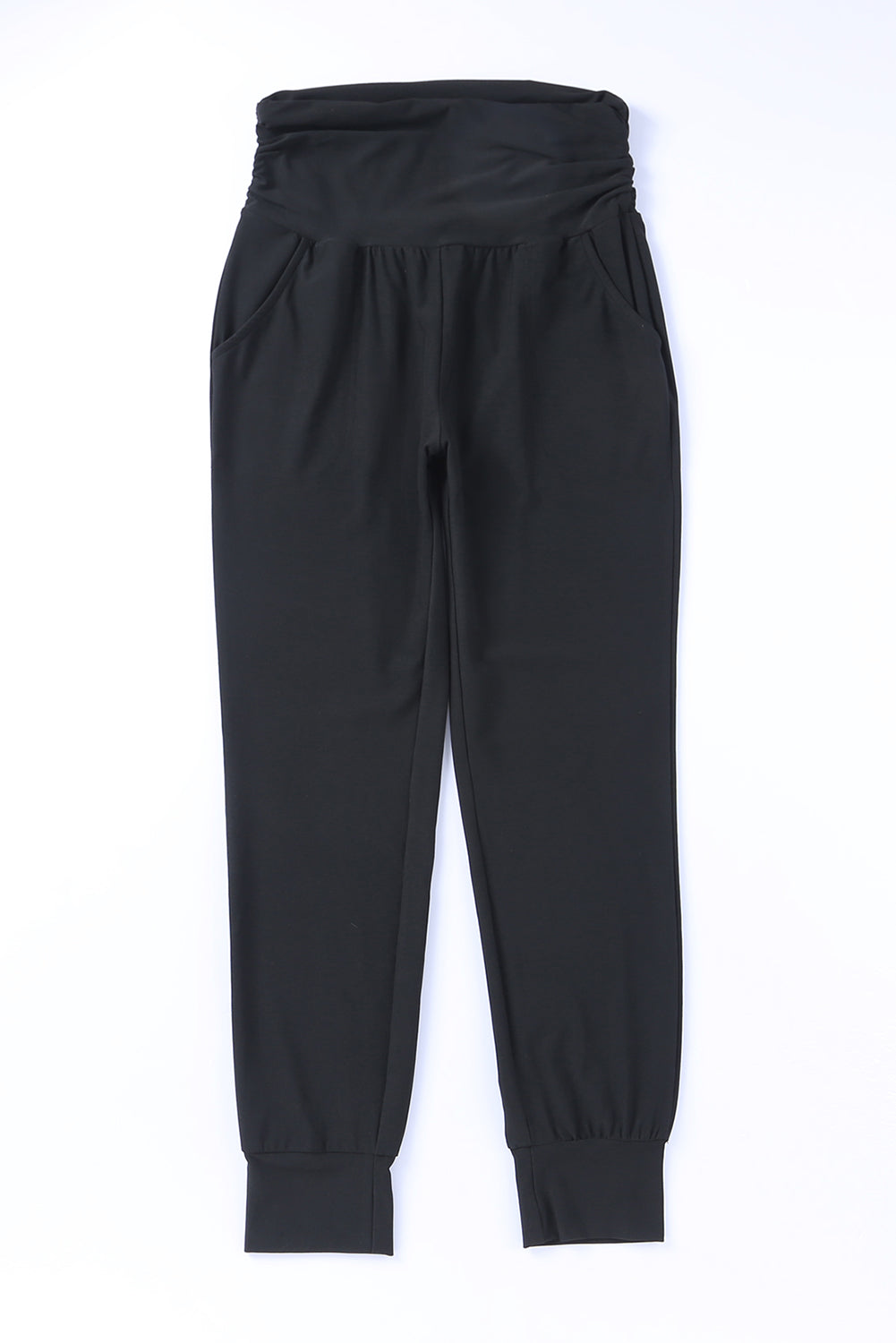 Women's High-Rise Black Pleat-Detail Pocket Leggings