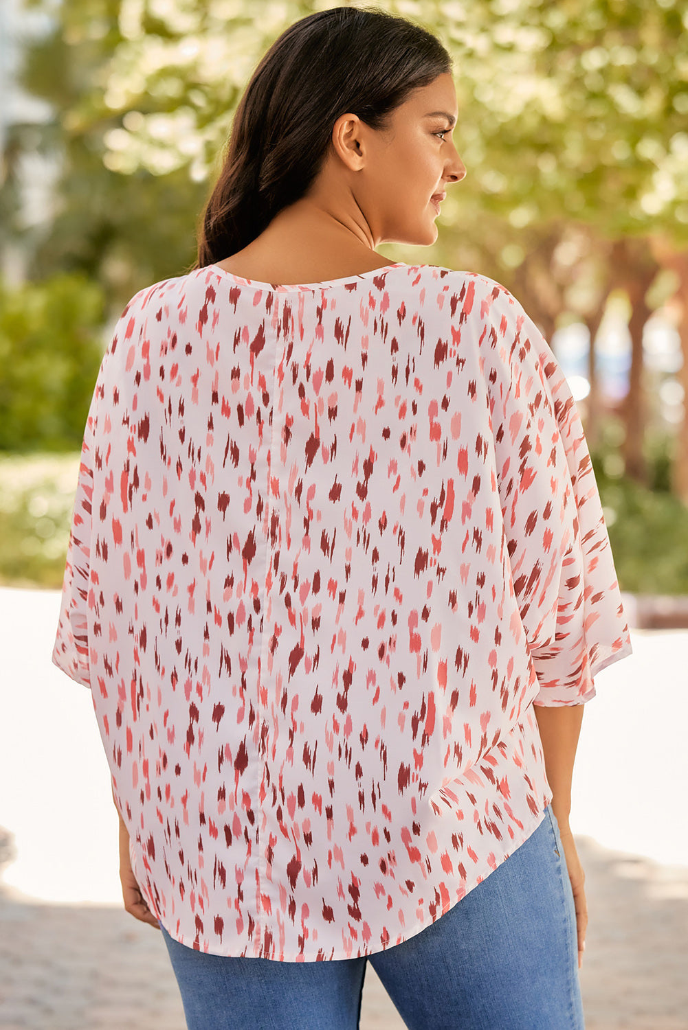 Blouse for Women 3/4 Dolman Sleeve Plus Size Printed