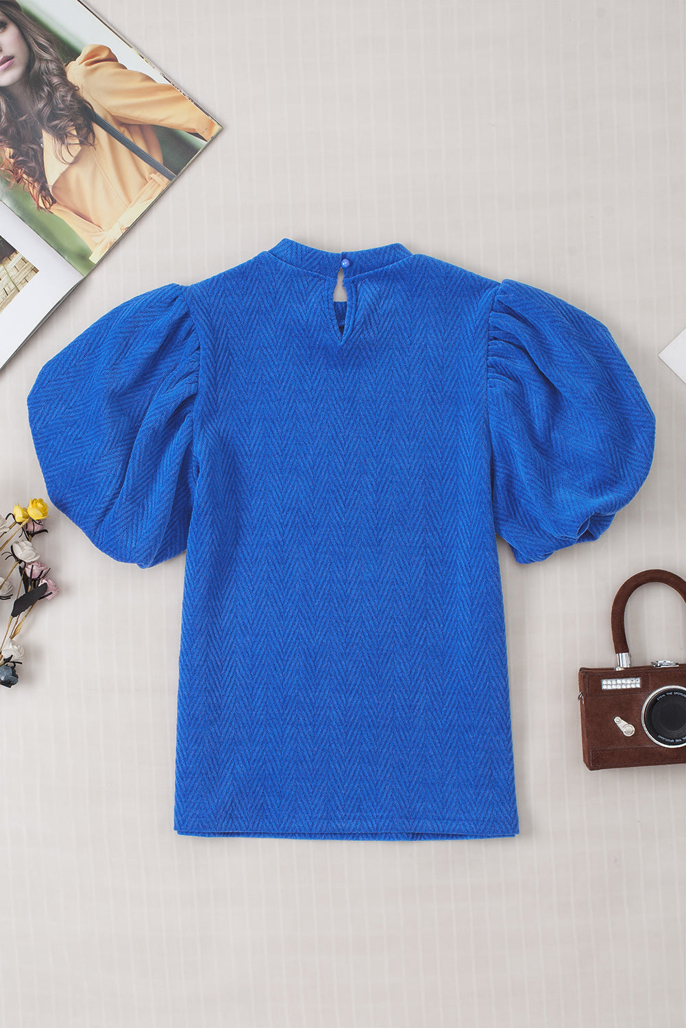 Women's Blouse Featuring Balloon Sleeve Mock Neck