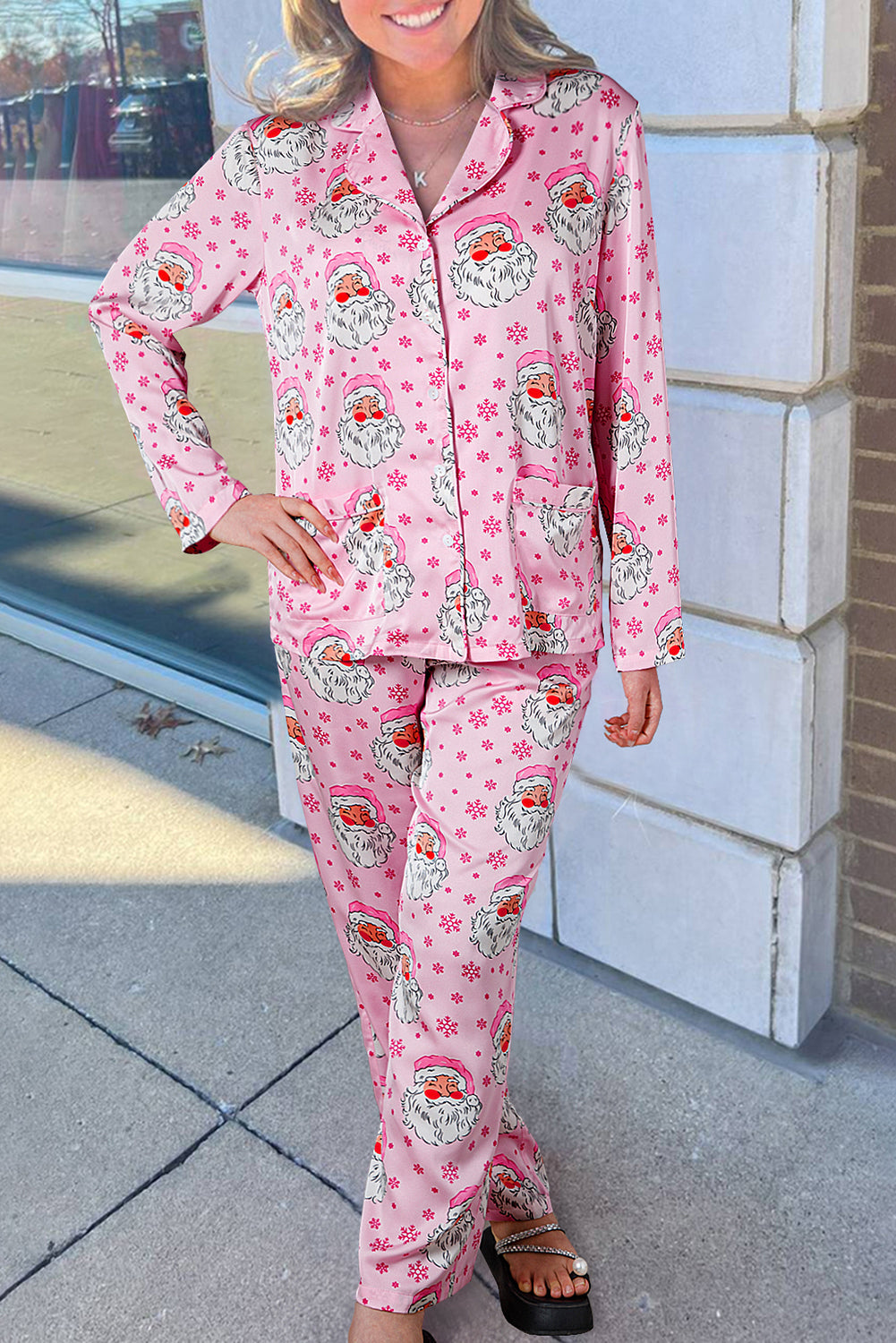 Claus Snowflake Santa Snowflake Long-Sleeved Shirt Christmas Pajama Set