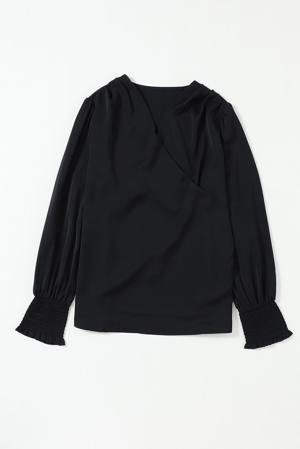 Women's Blouse with Surplice Neck Shirred Cuffs Draped